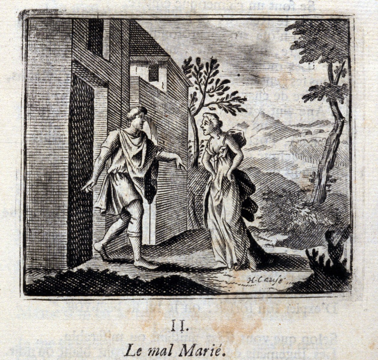 Kwaad trouwt. Fabels door Jean de La Fontaine (1621-95). Illustratie door François Chauveau (1613-1676). Editie van 1728. door Francois Chauveau