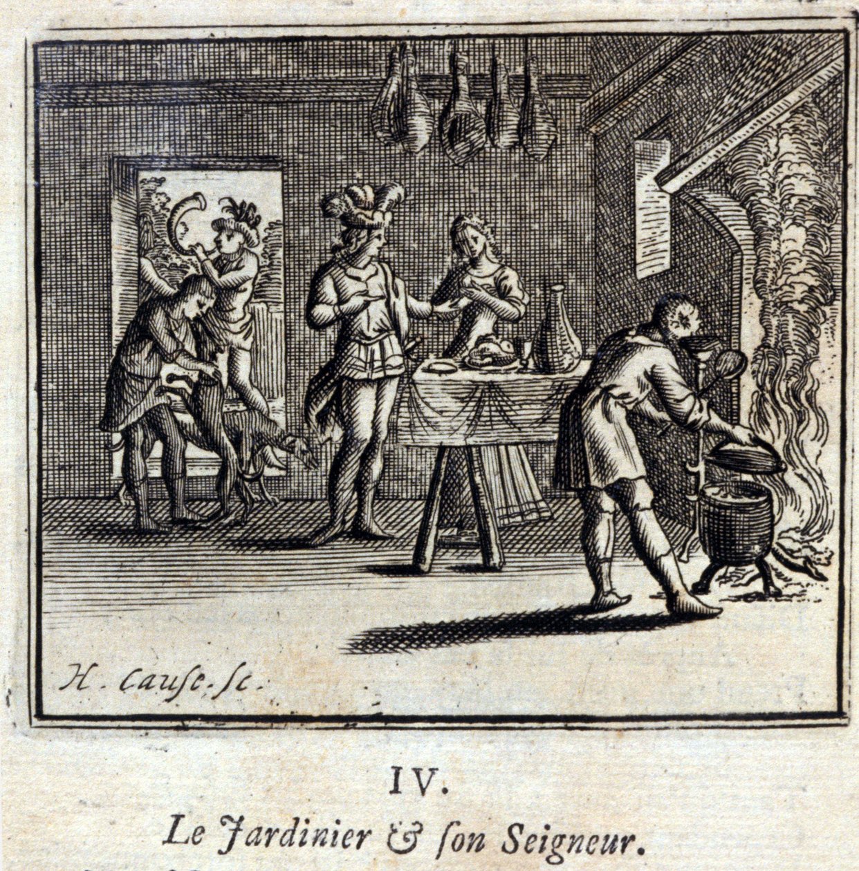 De tuinman en zijn heer. Fabels van Jean de La Fontaine. Illustratie door François Chauveau. Editie van 1728. door Francois Chauveau