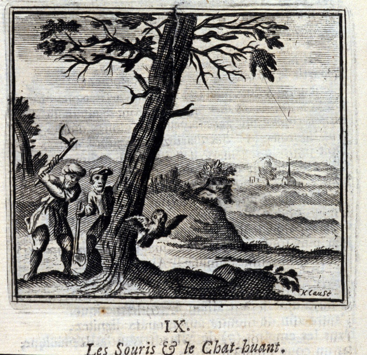 De Muizen en de Uil. Fabels van Jean de La Fontaine. Illustratie door François Chauveau. Editie van 1728. door Francois Chauveau