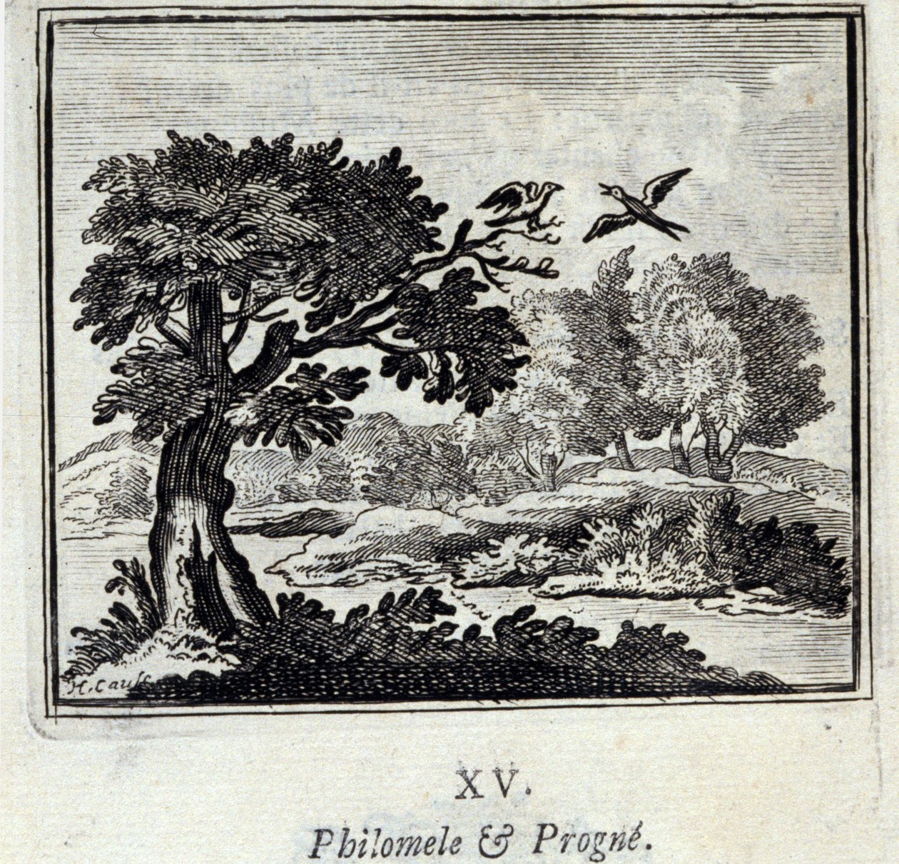 Philomele en Progne. Fabels van Jean de La Fontaine. Illustratie door François Chauveau. Editie van 1728. door Francois Chauveau