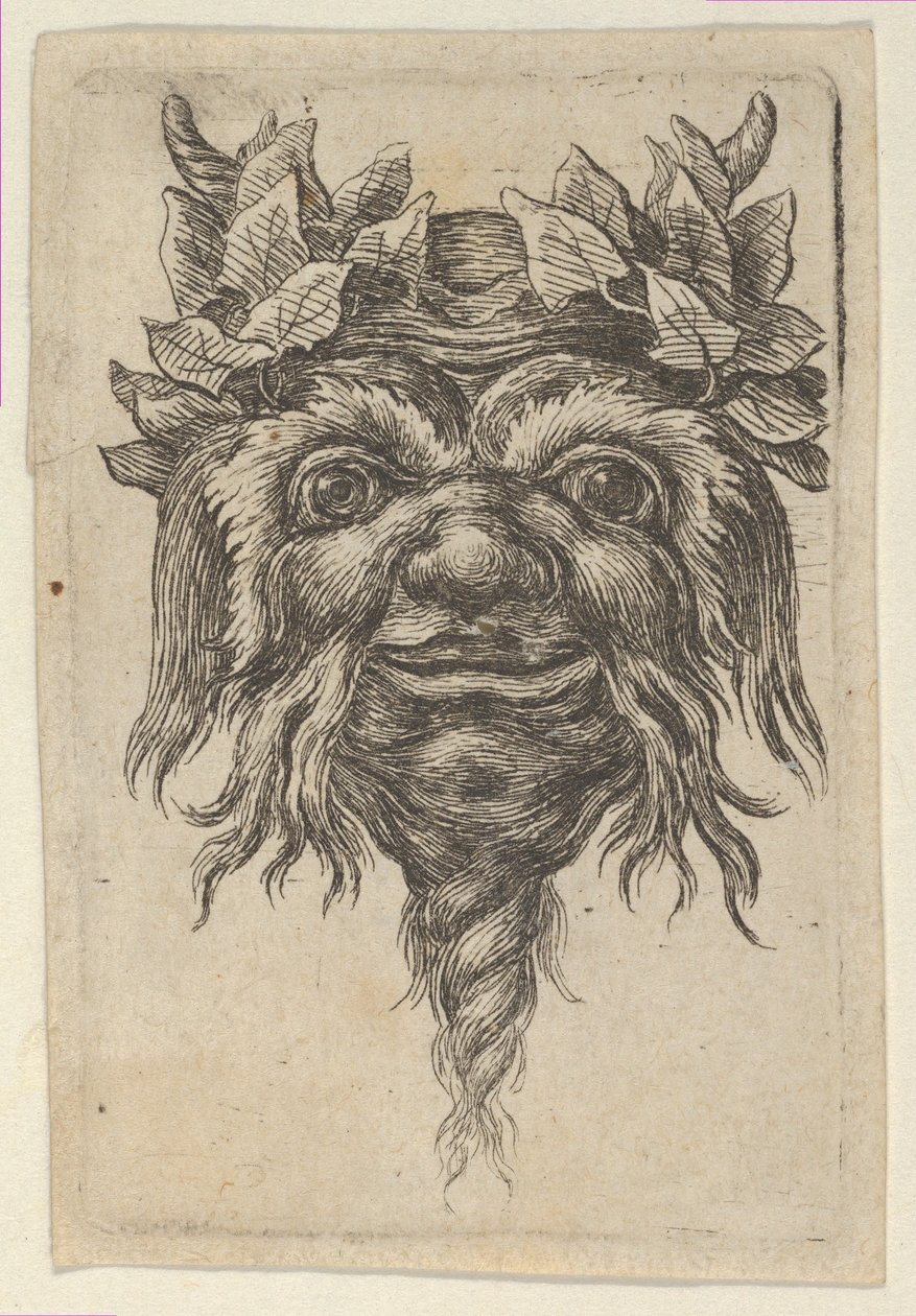 Satermasker met een spiraalvormige baard en klimop rond elke hoorn, ca. 1635-45 door Francois Chauveau