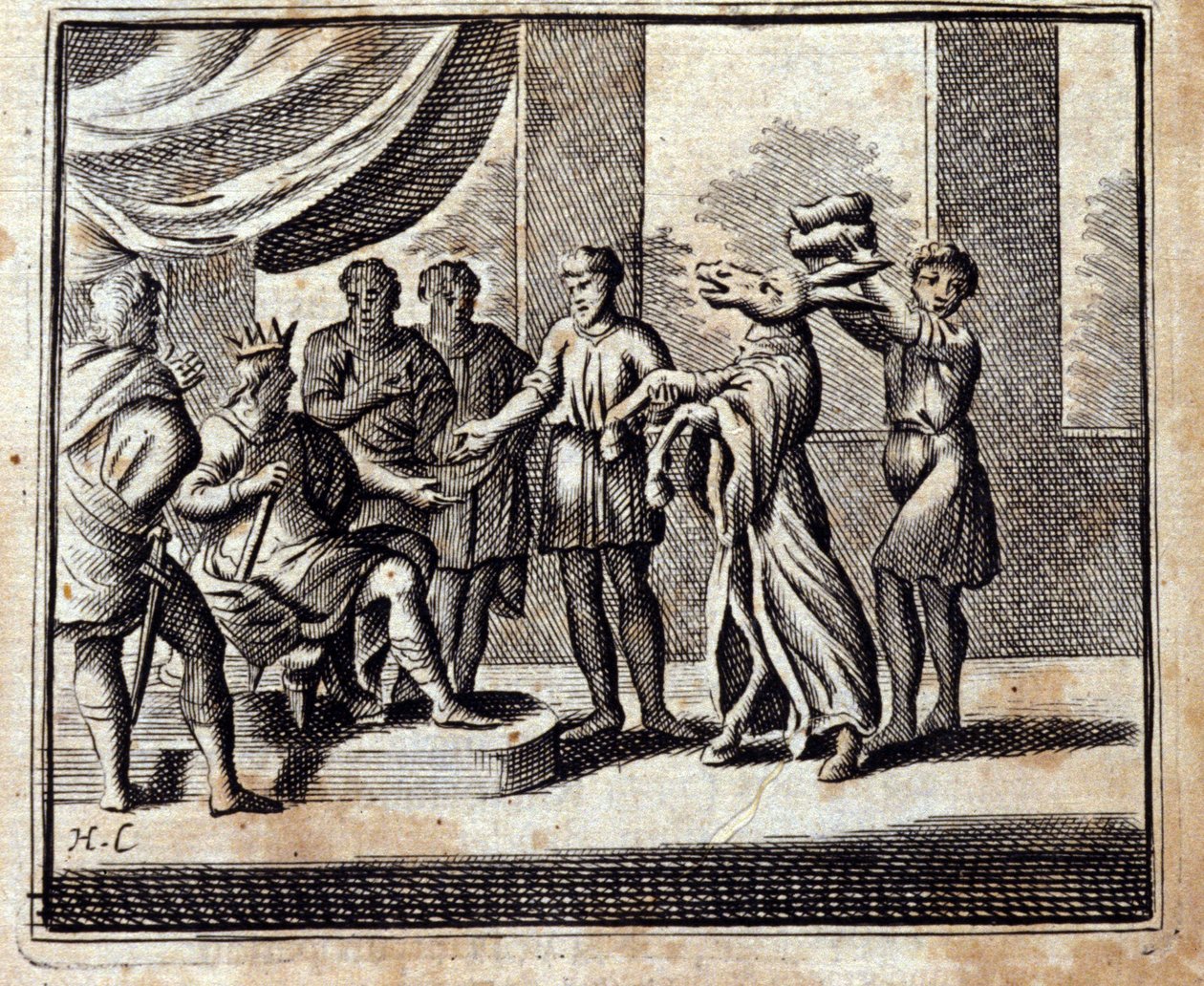 De Charlatan. Fabels door Jean de La Fontaine (1621-95). Illustratie door François Chauveau (1613-1676). Editie van 1728. door Francois Chauveau