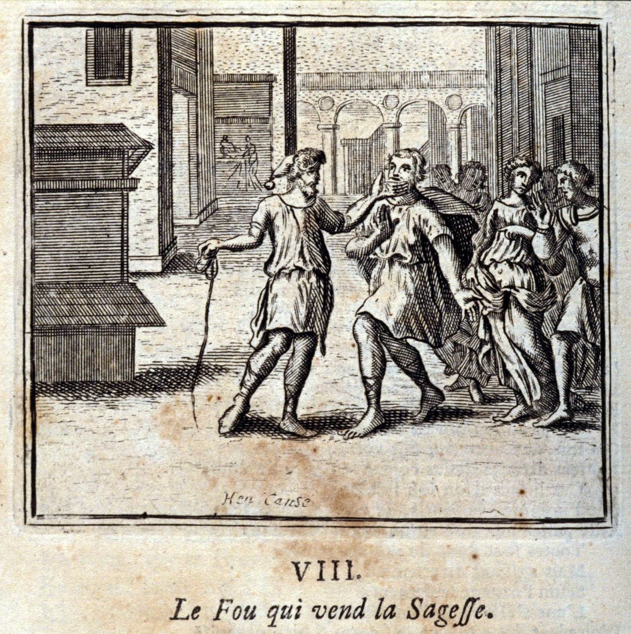De Dwaas die wijsheid verkoopt. Fabels van Jean de La Fontaine. Illustratie door François Chauveau. Editie van 1728. door Francois Chauveau