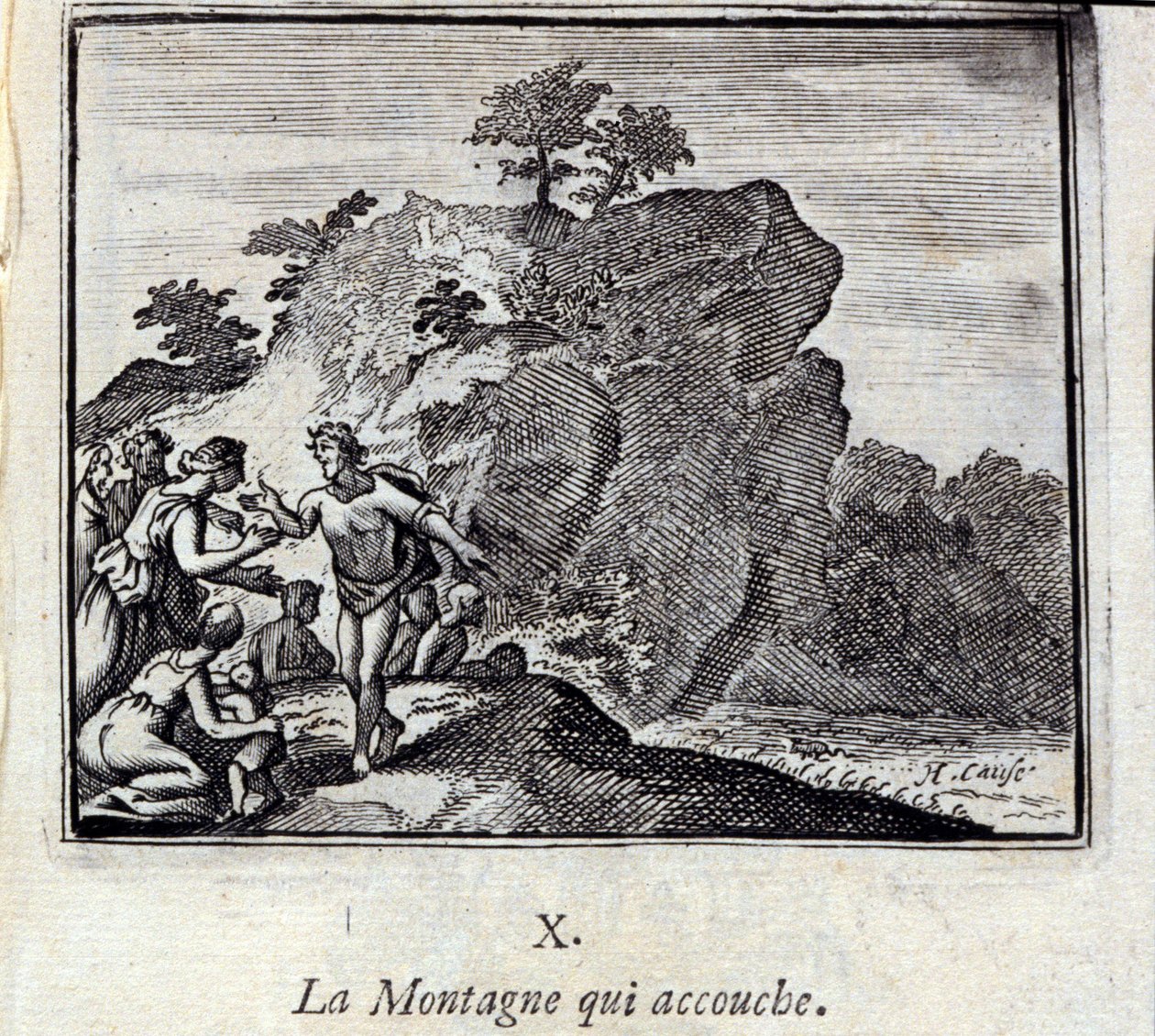 De Berg die baart. Fabels van Jean de La Fontaine. Illustratie door François Chauveau. Editie van 1728. door Francois Chauveau