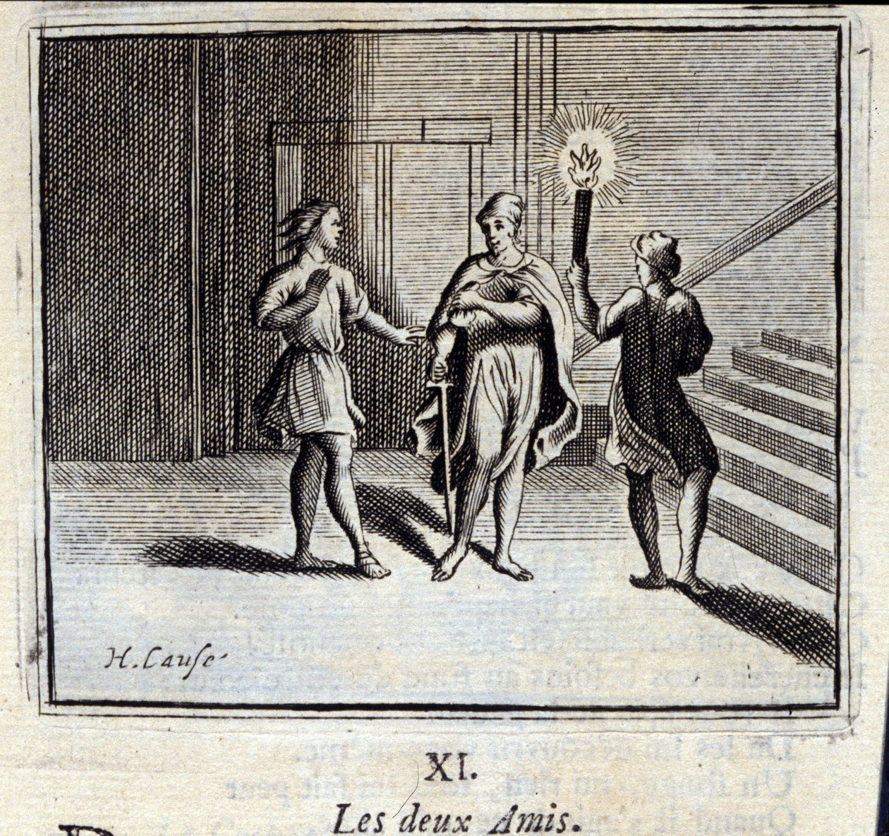 De twee vrienden. Fabels door Jean de La Fontaine (1621-95). Illustratie door François Chauveau (1613-1676). Editie van 1728. door Francois Chauveau