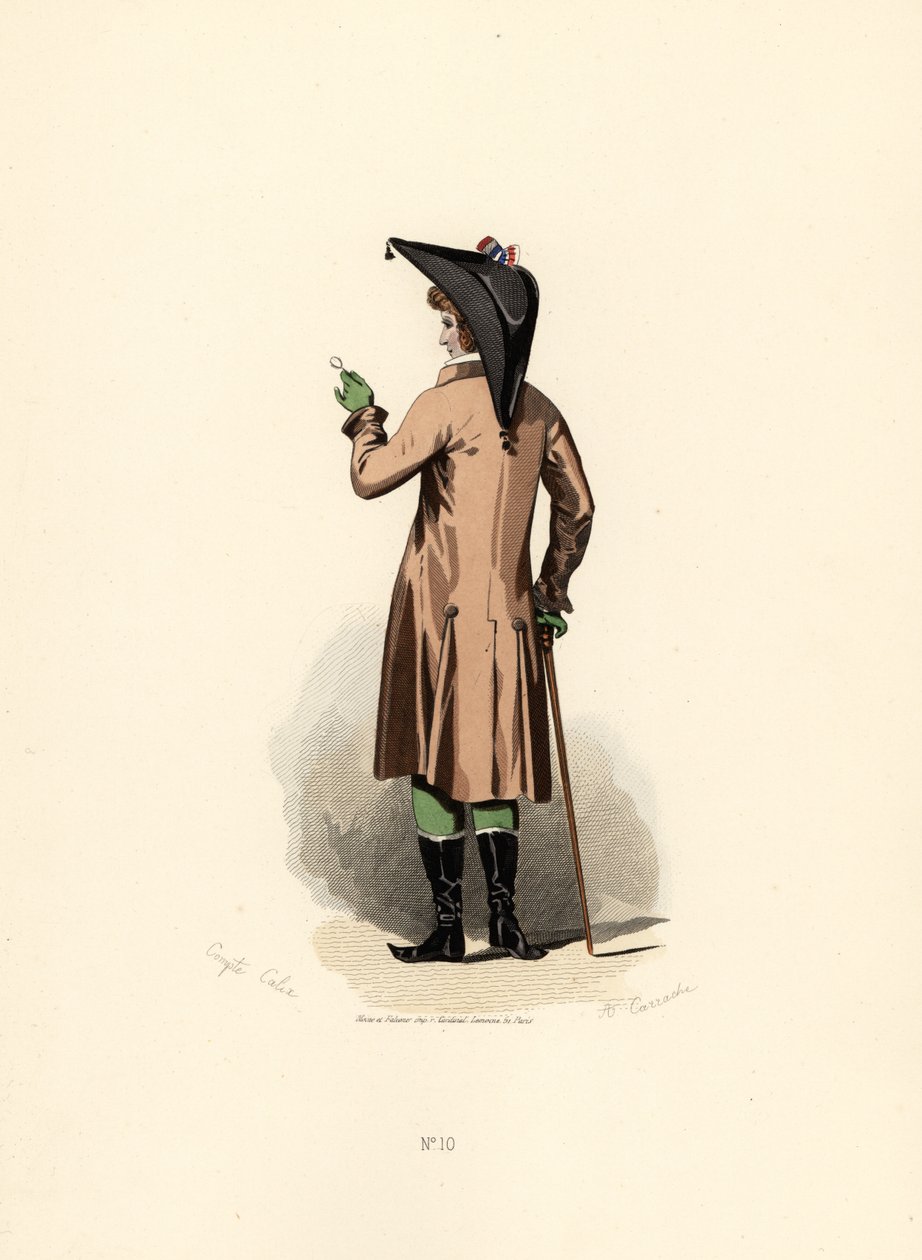 Man in hazelnootkleurige jas met monocle door Francois Claudius (after) Compte Calix
