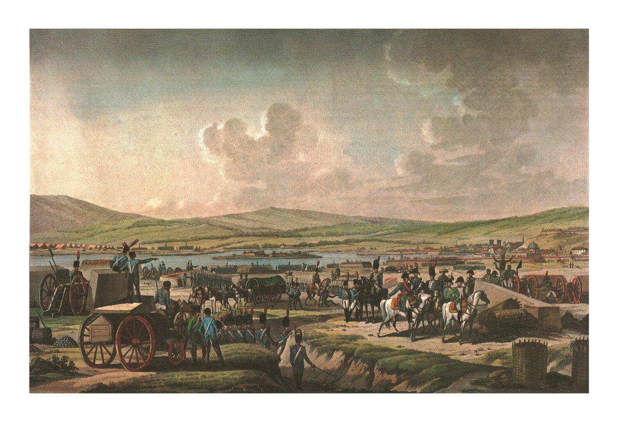 Napoleon bezoekt de belegeringswerken in Danzig geleid door maarschalk Lefebvre, 9 mei 1807, c1850 door Francois Dequevauviller