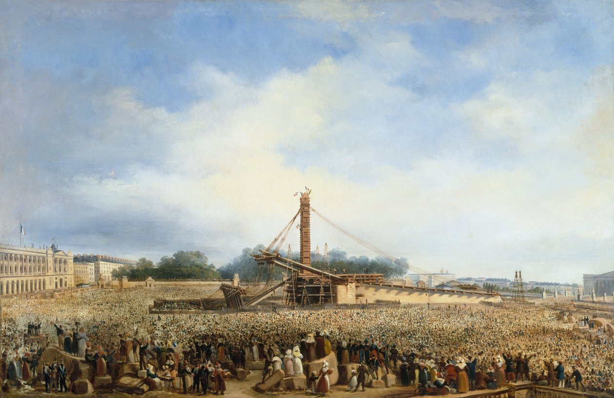Oprichting van de Louqsor obelisk op Place de la Concorde, 25 oktober door Francois Dubois
