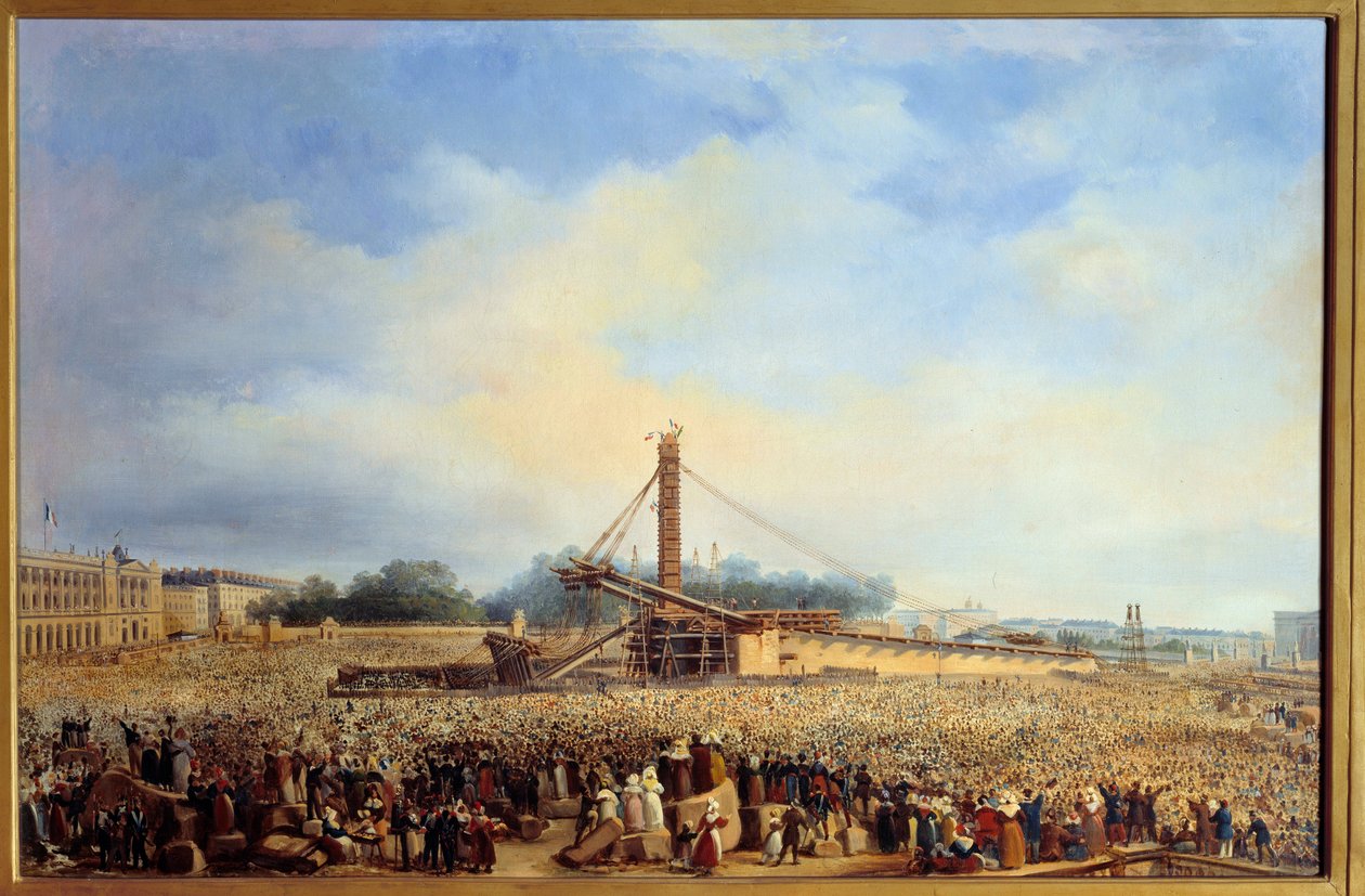Oprichting van de obelisk van Luxor op Place de la Concorde in Parijs (25 oktober) door Francois Dubois