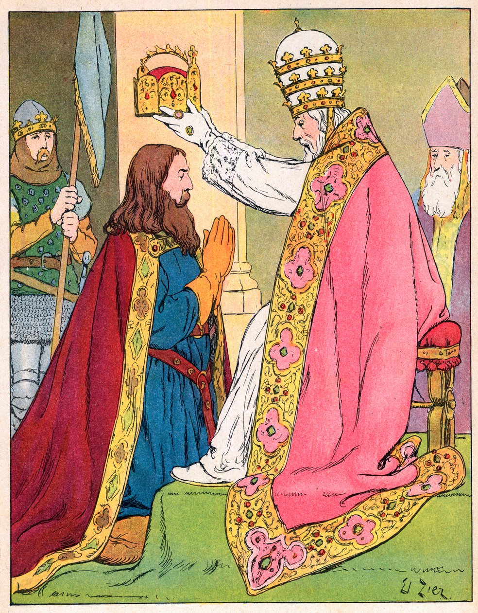 Karel de Grote gekroond door paus Leo III in de Sint-Pietersbasiliek in Rome op 25 december 800 door Francois Edouard Zier