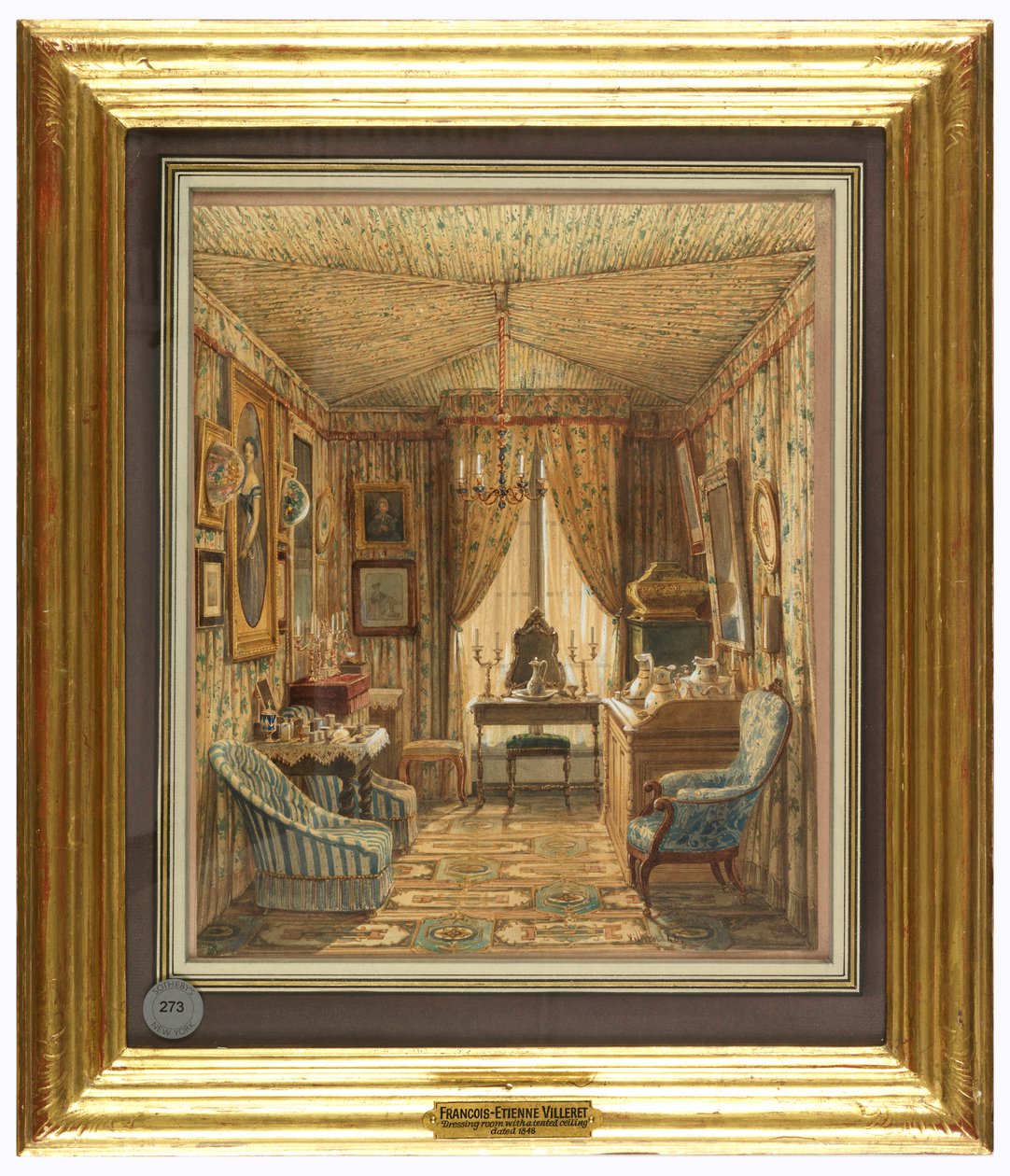 Tekening, Interieur van een kleedkamer met tentplafond door Francois Etienne Villeret