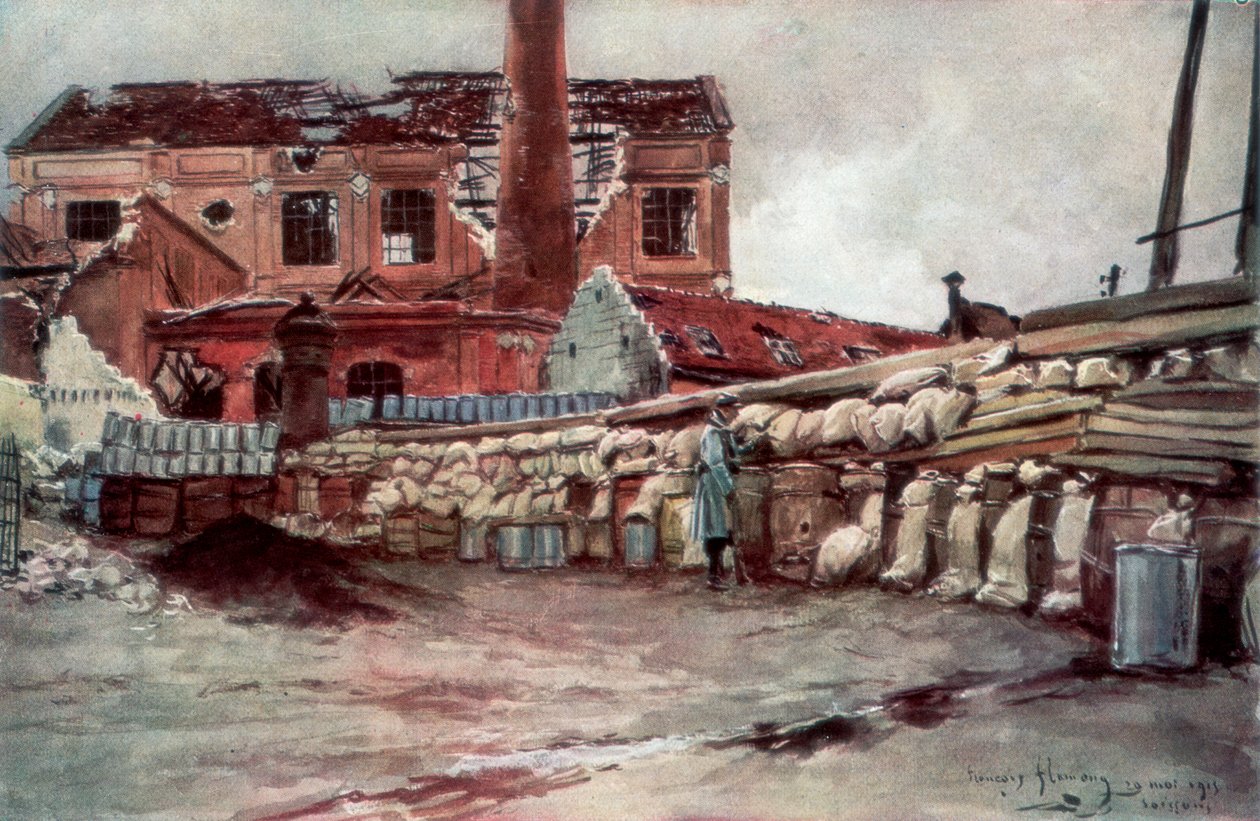 Fabrieksbarricade, Soissons, Frankrijk, 20 mei 1915, 1926 door Francois Flameng