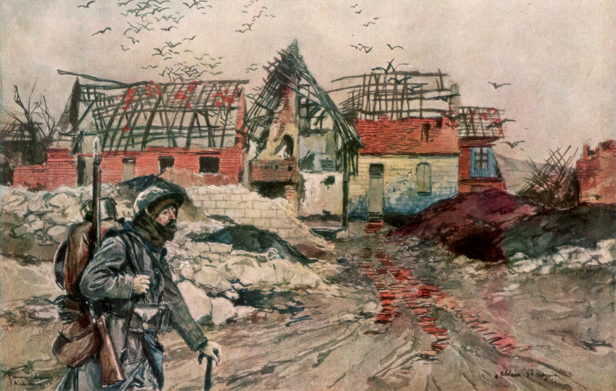 De ruïnes van Ablain-Saint-Nazaire, Artois, Frankrijk, 18 december 1915, 1926 door Francois Flameng