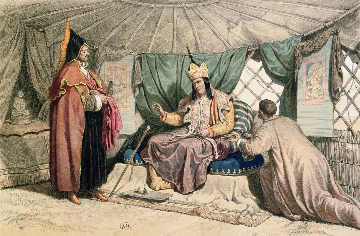 Een Kalmukse hogepriester met zijn Ghepi, illustratie uit 