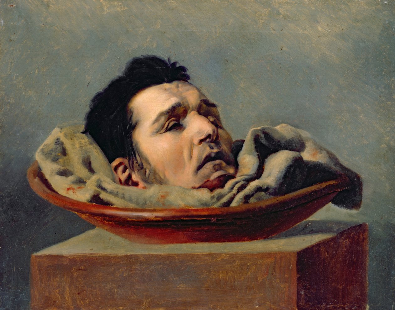Onthoofd hoofd van een vadermoordenaar geëxecuteerd in Puy in 1825 door Francois Gabriel de Becdelievre