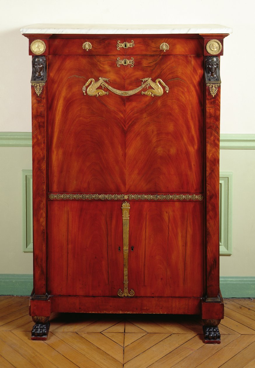Schrijftafel met deksel (goud, mahonie, marmer & brons) door Francois H. G. attr. to Jacob Desmalter