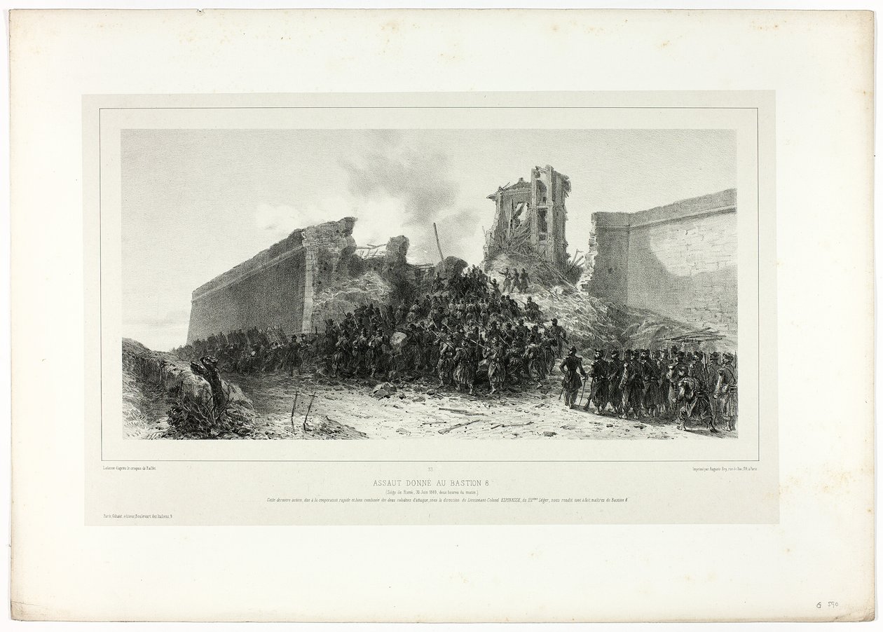 Aanval op bastion nr. 8, uit Souvenirs d’Italie: Expeditie naar Rome door Francois Hippolyte Lalaisse