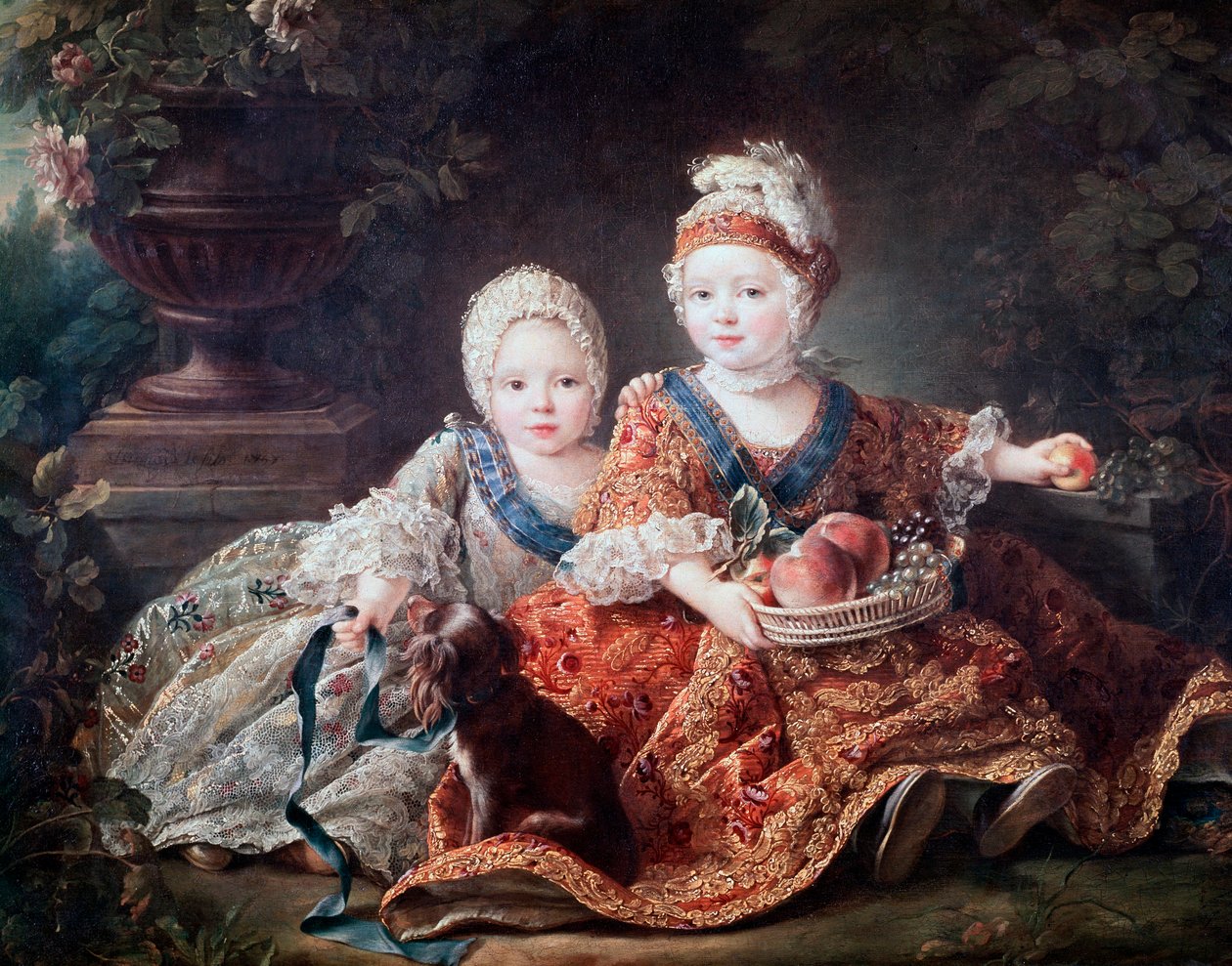 Hertog van Berry (later Lodewijk XVI) en Graaf van Provence (later Lodewijk XVIII) als kinderen door Francois Hubert Drouais
