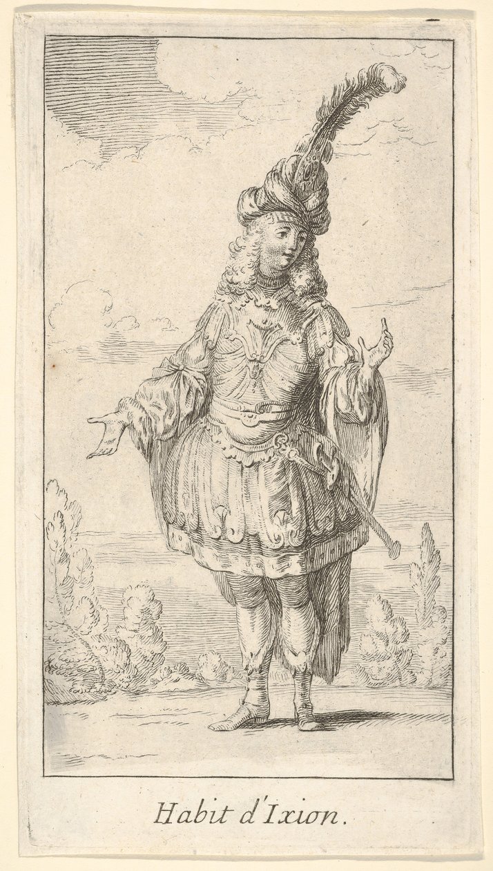 Kostuum van Ixion: een man met een tonnelet en een zwaard in de riem, een tulband met een veer door Francois Joullain