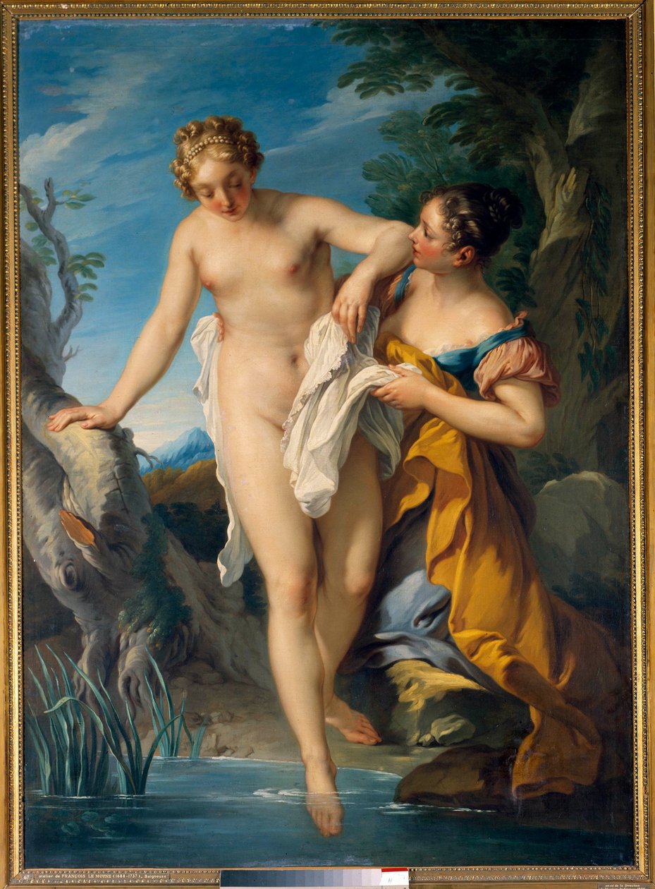 Een badende vrouw en haar dienaar door François Lemoyne