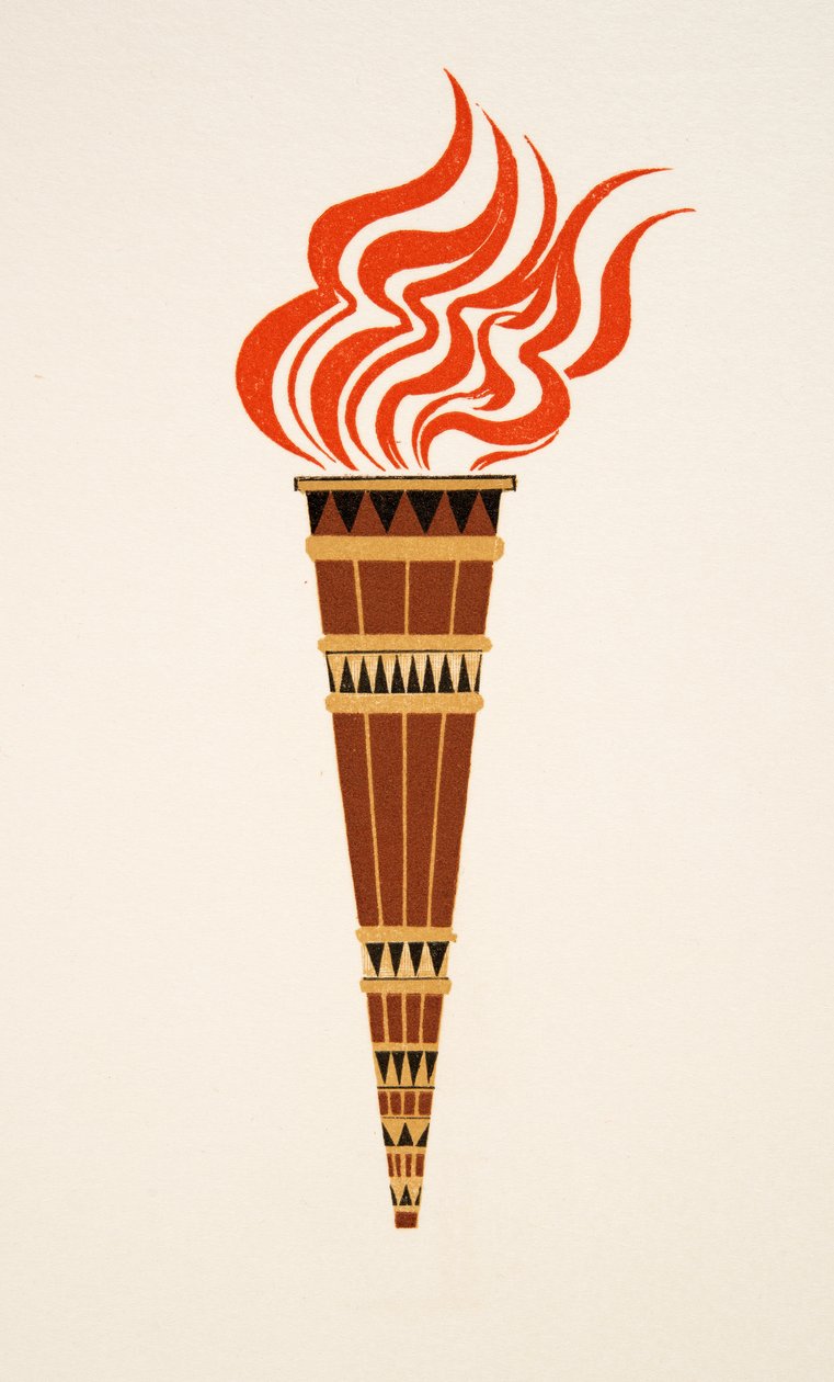 Brandende fakkel uit Prométhée Enchaîné door Aeschylus, pub. 1941 (pochoir print) door Francois Louis Schmied