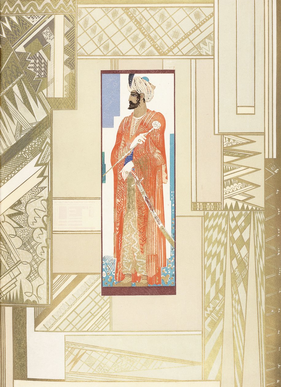 Man met een tulband, met moderne ontwerpomlijsting door Francois Louis Schmied