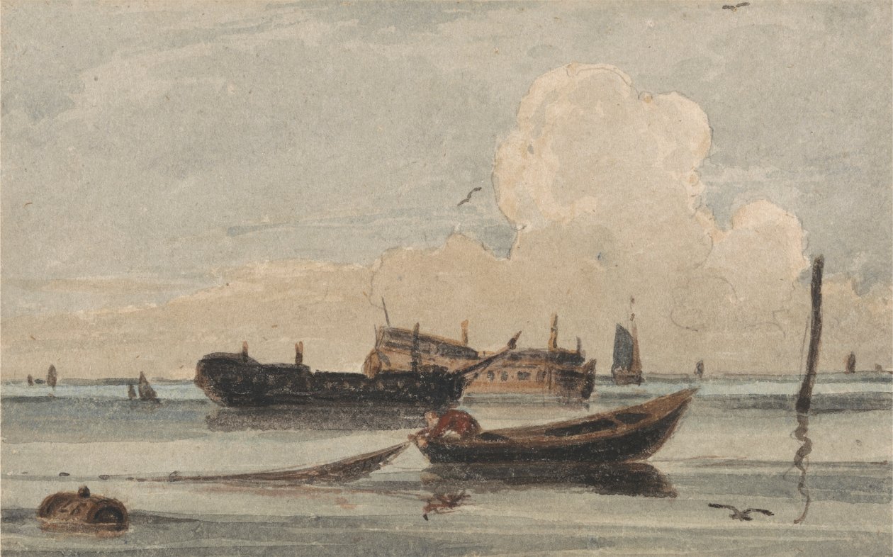 Boten op een kalme zee door Francois Louis Thomas Francia
