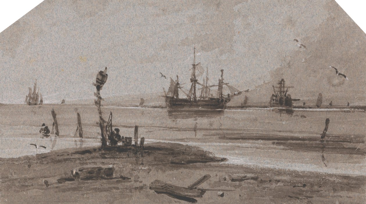 Schepen voor anker in een kalme zee door Francois Louis Thomas Francia