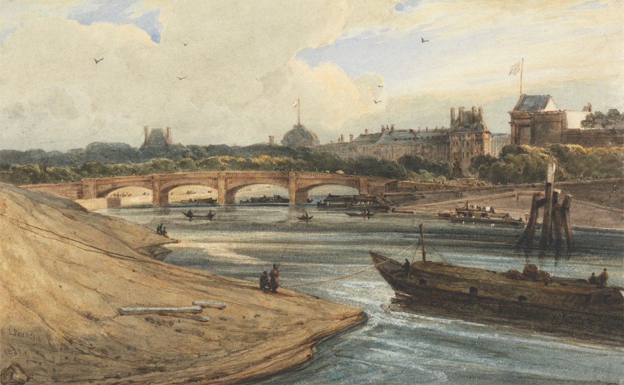 De Pont de la Concorde en het Tuilerieënpaleis vanaf de Cours la Reine door Francois Louis Thomas Francia