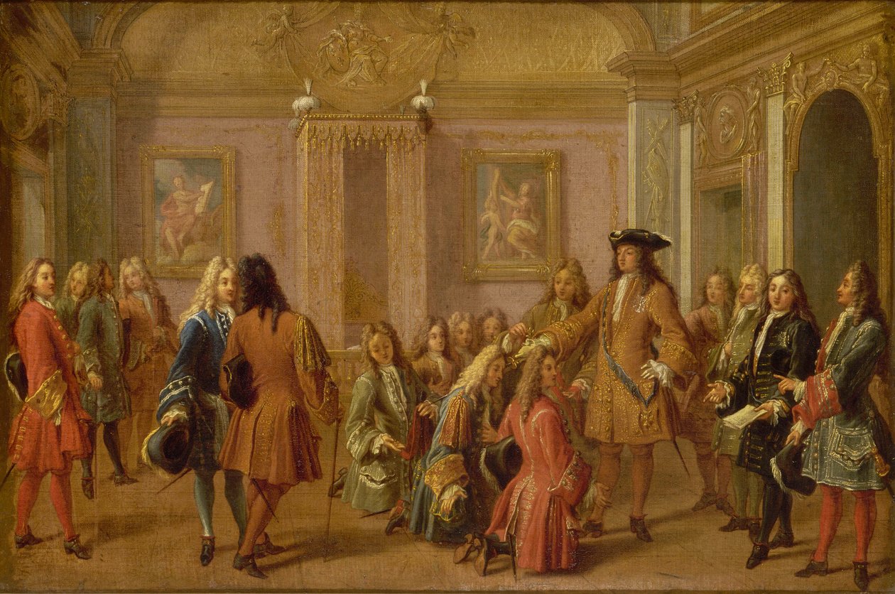 De eerste promotie van de Ridders van Saint Louis door Lodewijk XIV, Versailles 8 mei 1693 door Francois Marot