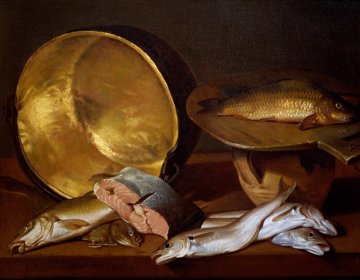 Stilleven met vissen, door Francois Mather door Francois Mather