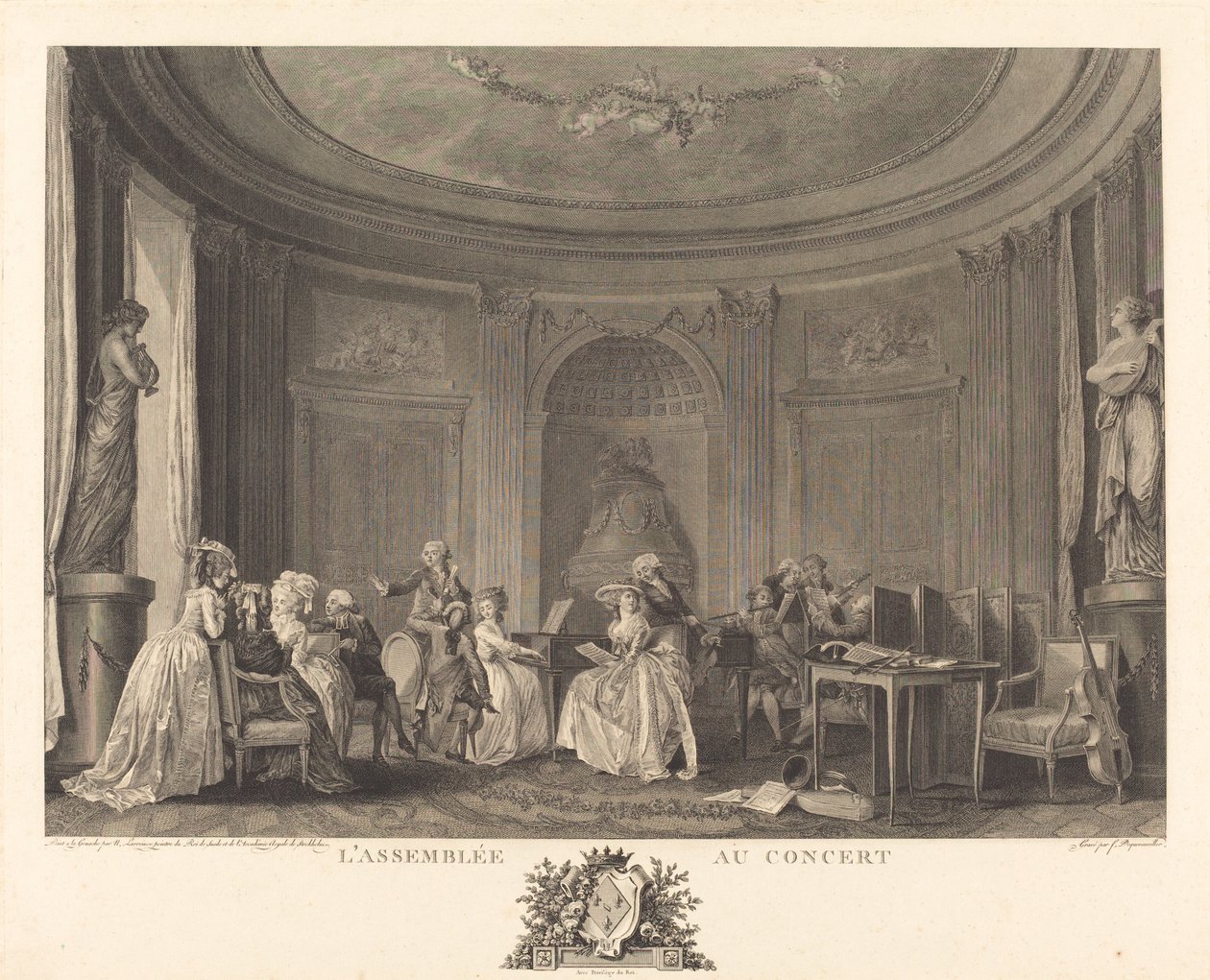 De vergadering bij het concert door Francois Nicolas Barthelemy Dequevauviller after Nicolas Lavreince