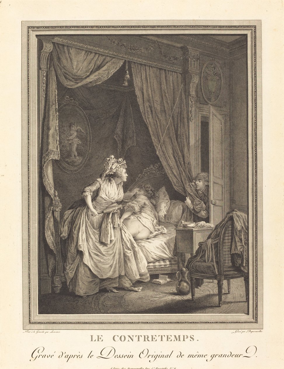 Het ongeval door Francois Nicolas Barthelemy Dequevauviller after Nicolas Lavreince