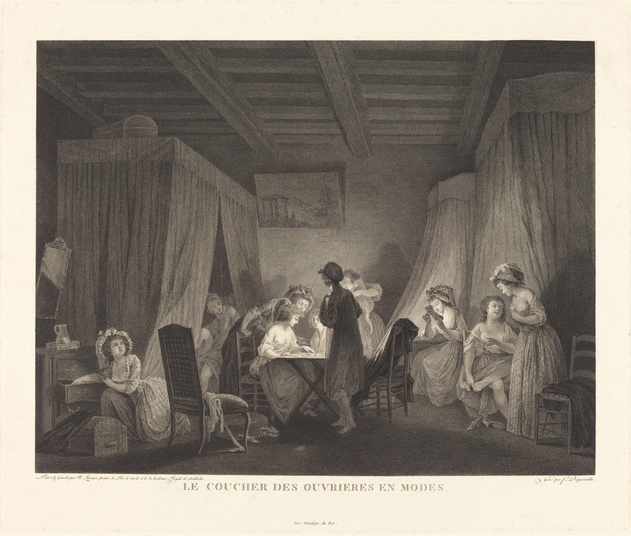 Het Slapen van de Modearbeiders door Francois Nicolas Barthelemy Dequevauviller after Nicolas Lavreince