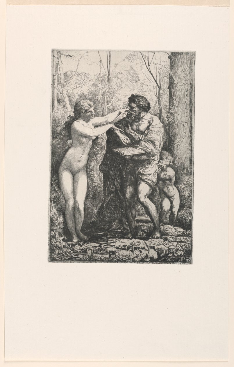 Kunstenaar en een nimf, uit Twaalf Etsen door Chifflart door Francois Nicolas Chifflart