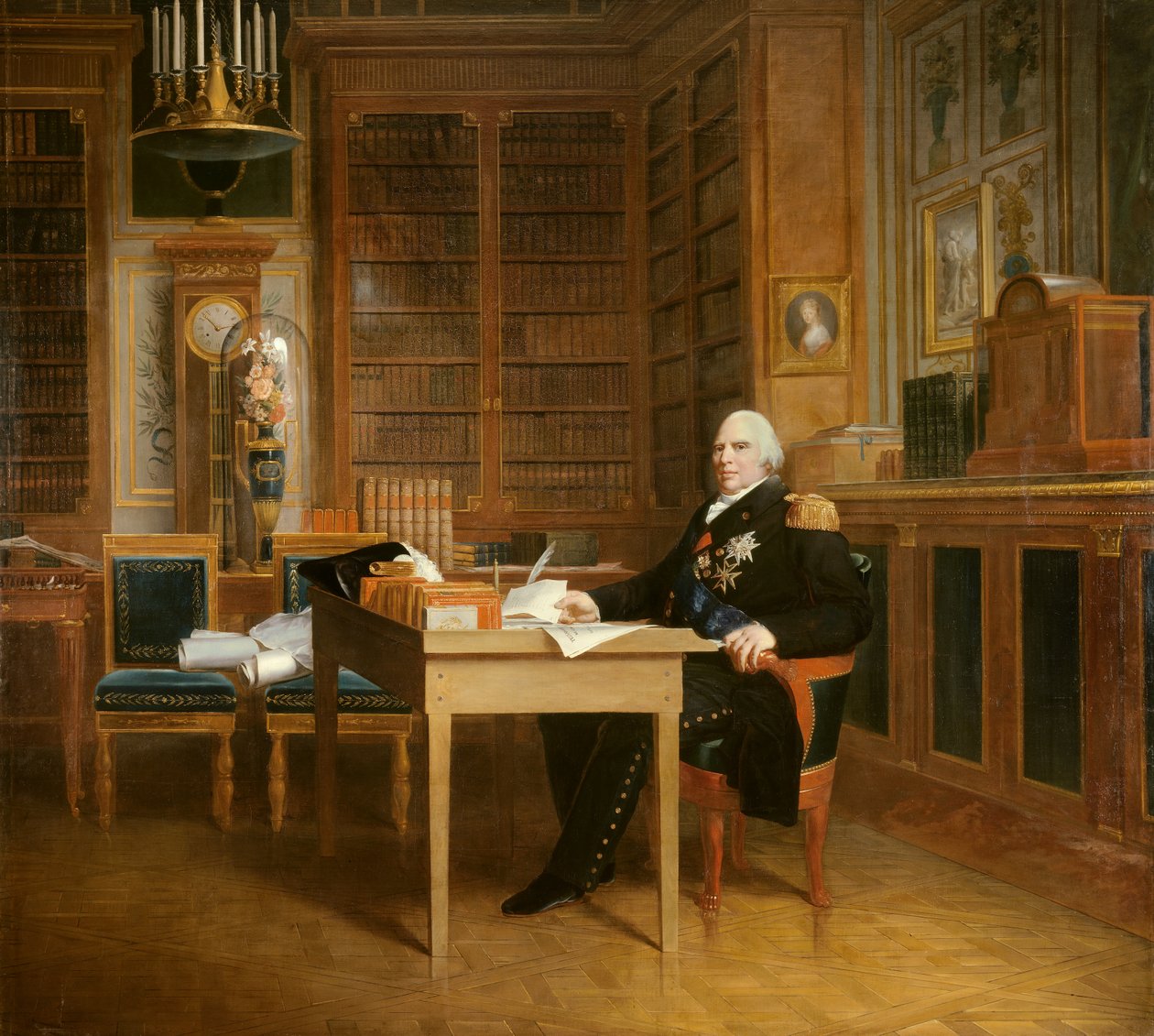 Portret van Lodewijk XVIII (1755-1824) mediterend over het Handvest in zijn kantoor in de Tuilerieën door Baron François Pascal Simon Gérard