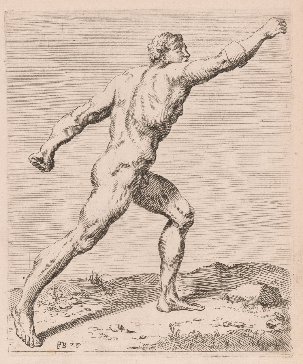 De Borghese Gladiator, zijaanzicht, naar rechts gedraaid [plaat 28] door Francois Perrier