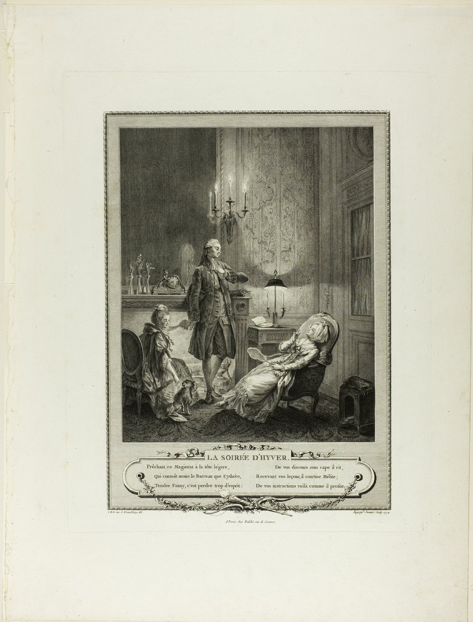 Winteravond, uit Monument du Costume Physique et Moral de la fin du Dix-huitième siècle door Francois Robert Ingouf