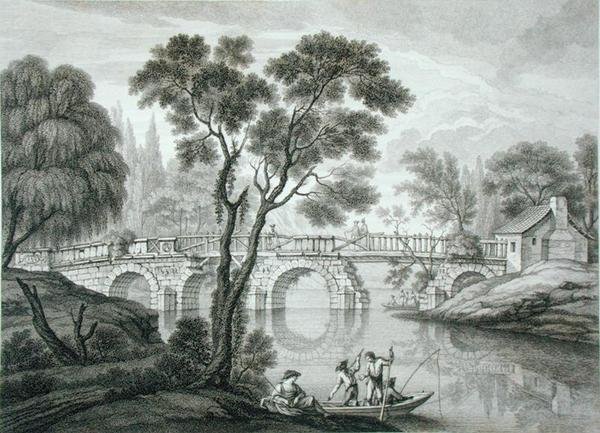 Ontwerp voor een Vervallen Brug voor de Tuin bij Syon House, gepubliceerd 1778 door Francois Vivarez