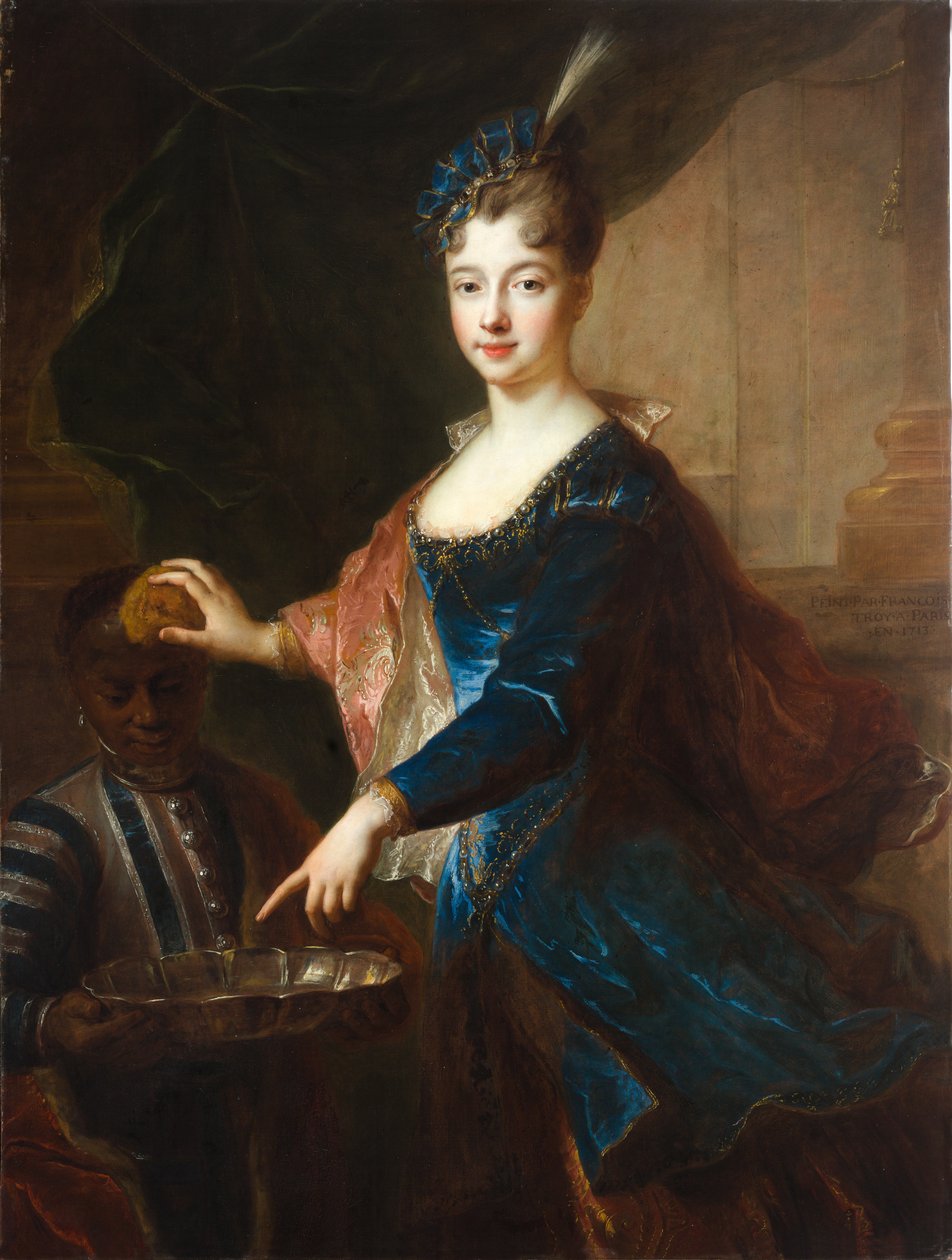 Dame met donkerharige page door Francois de Troy