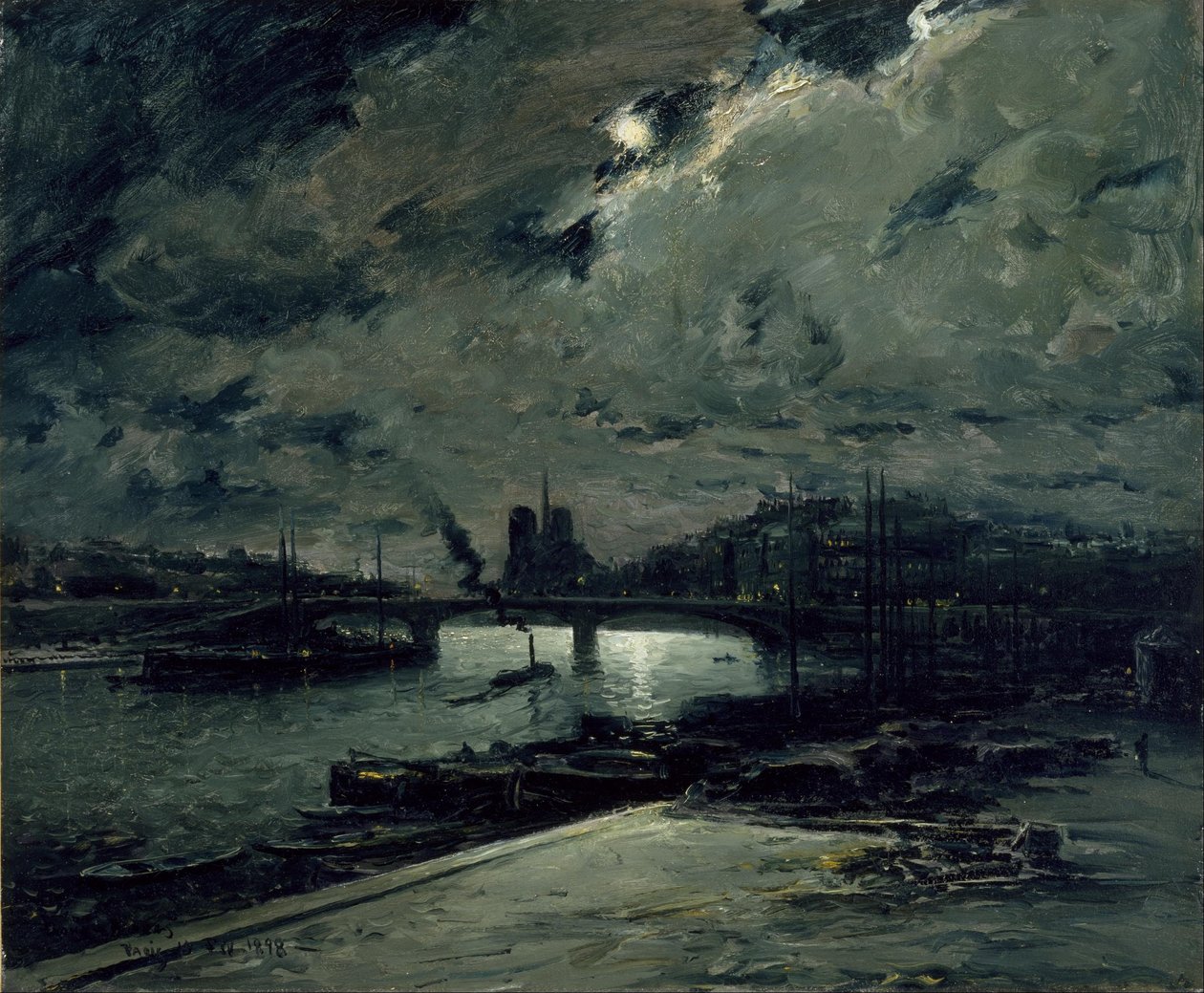 Quai aan de Seine, Parijs, bij maanlicht door Frank Myers Boggs
