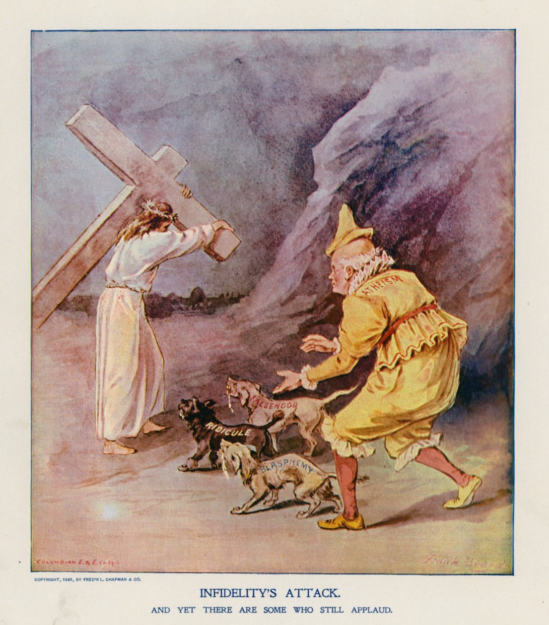 De aanval van ontrouw (kleurenlitho) door Frank Beard