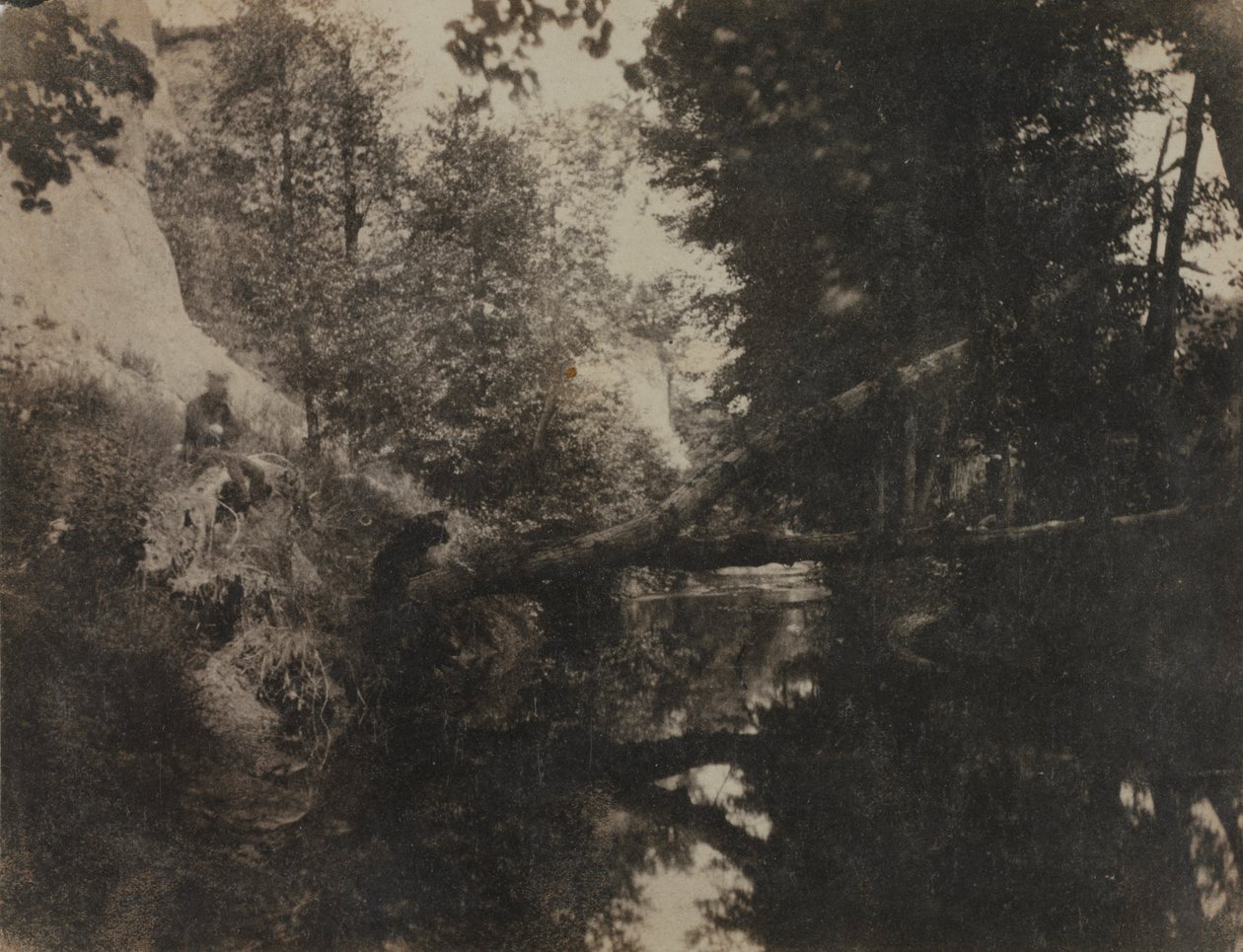 Landschap met Zittende Figuur aan de Oever van een Stroom, c. 1856 door Frank Chauvassaignes