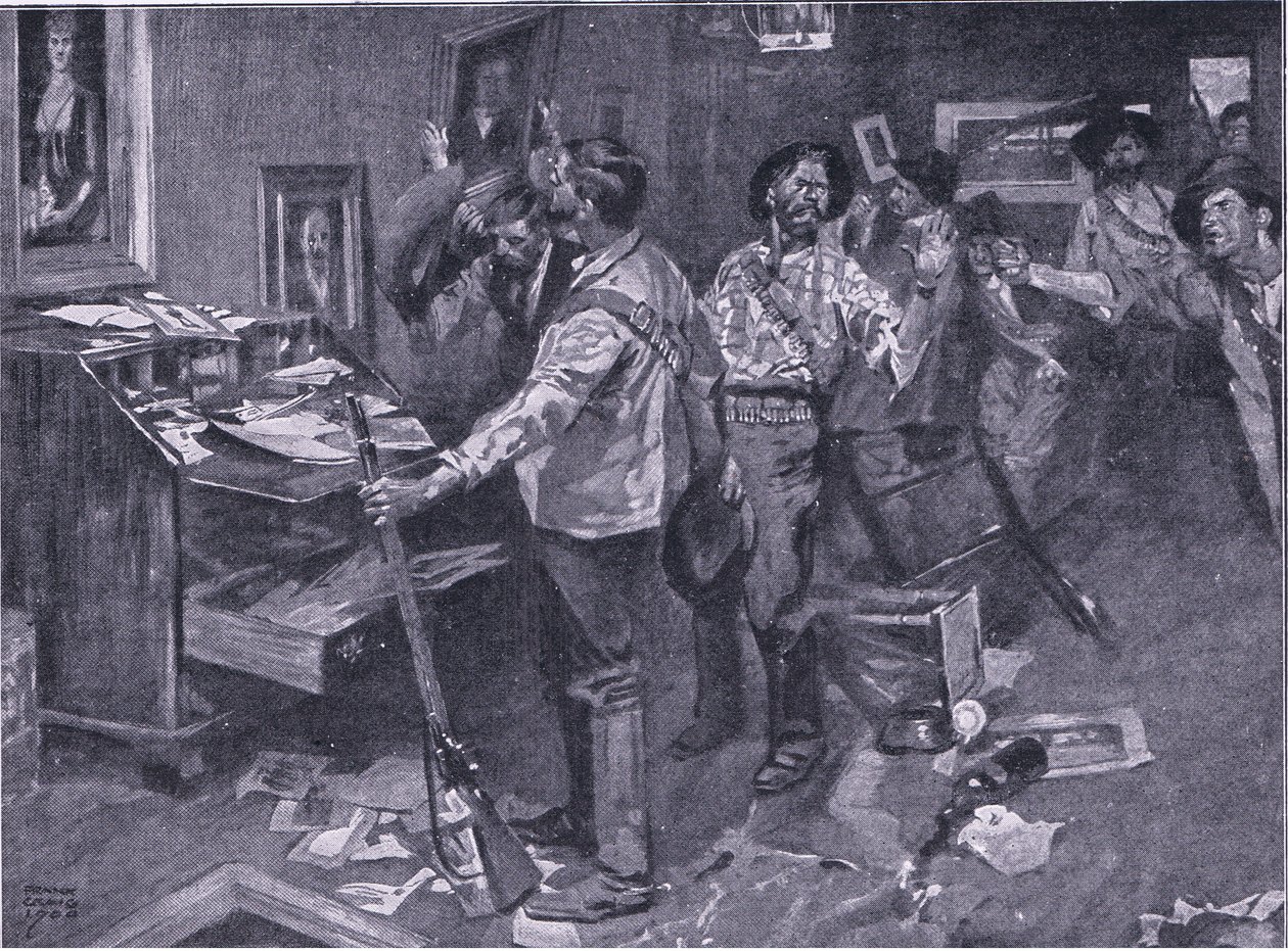 Gerespecteerd zelfs door vijanden: een incident van een Boerenaanval in Natal, illustratie uit Na Pretoria: De Guerrillaoorlog, 1902 door Frank Craig