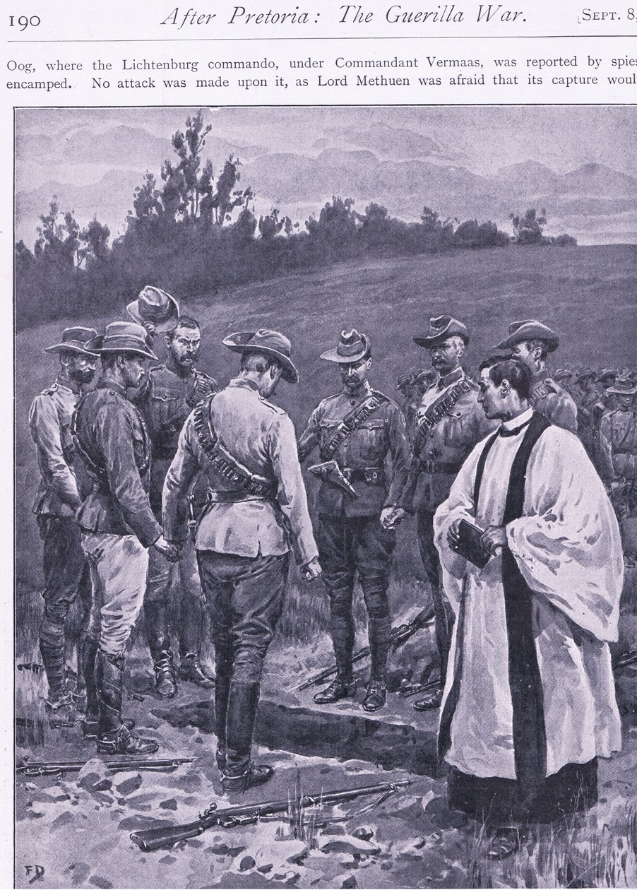 Eed van wraak, illustratie uit Na Pretoria: De Guerrillaoorlog, 1902 door Frank Dadd