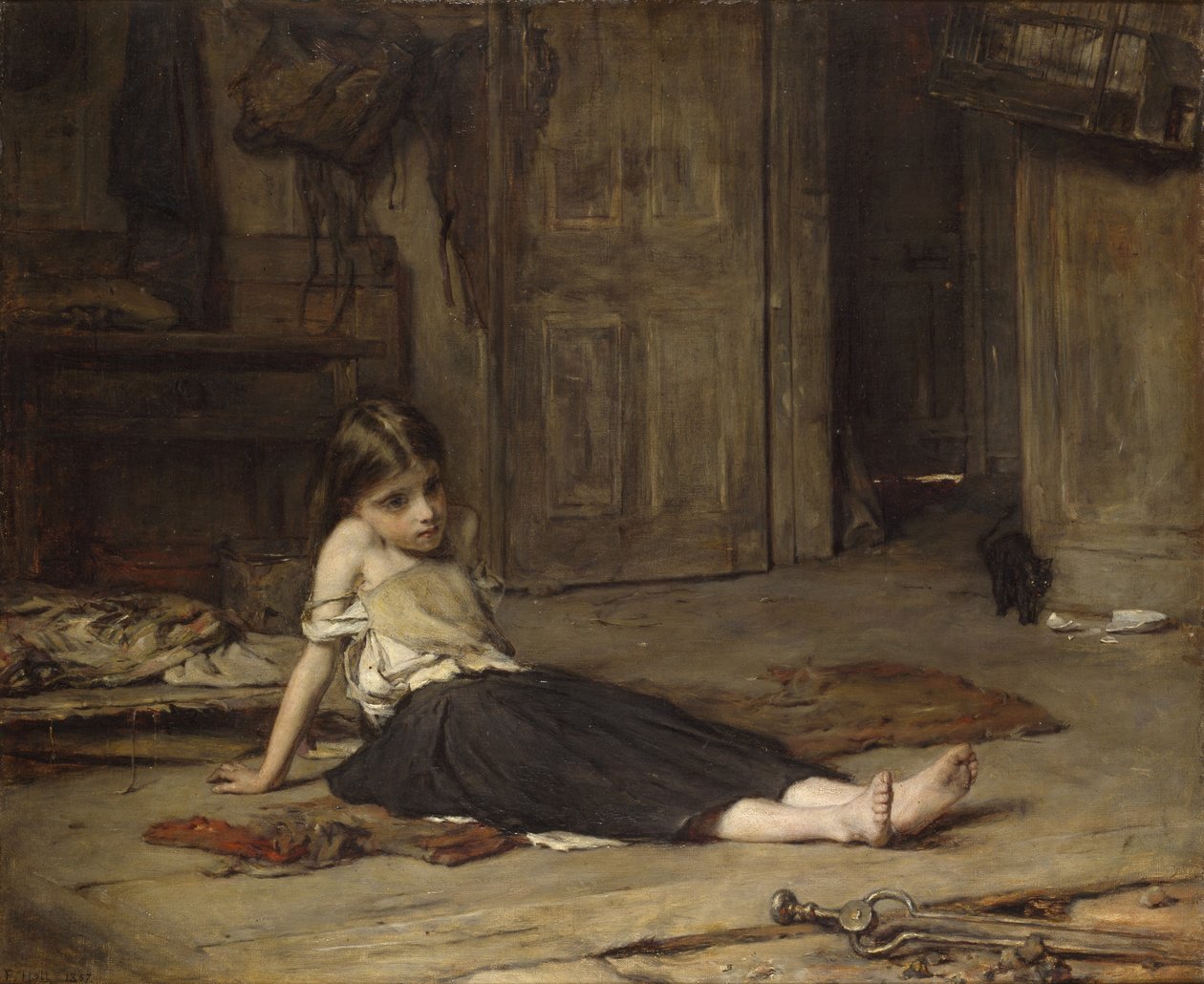 Meisje bij de haard, 1867 door Frank Holl