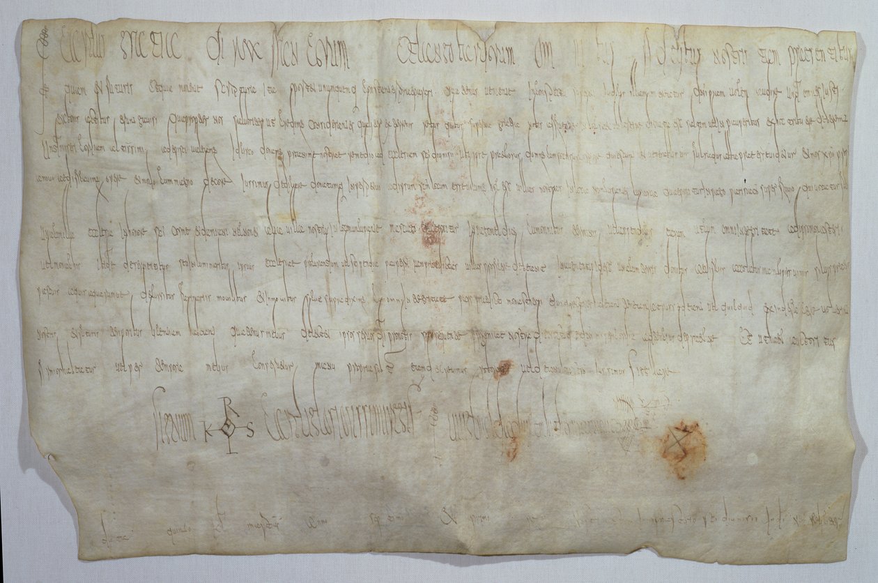 Document ondertekend door keizer Karel de Grote (742-814) met zijn monogram (perkament) door Frankish School