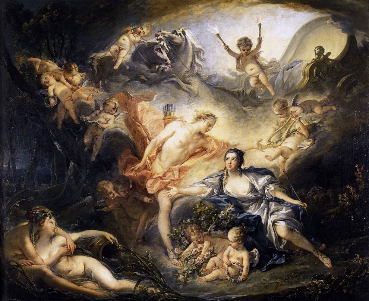 Apollo onthult zijn goddelijkheid aan de herderin Isse door François Boucher