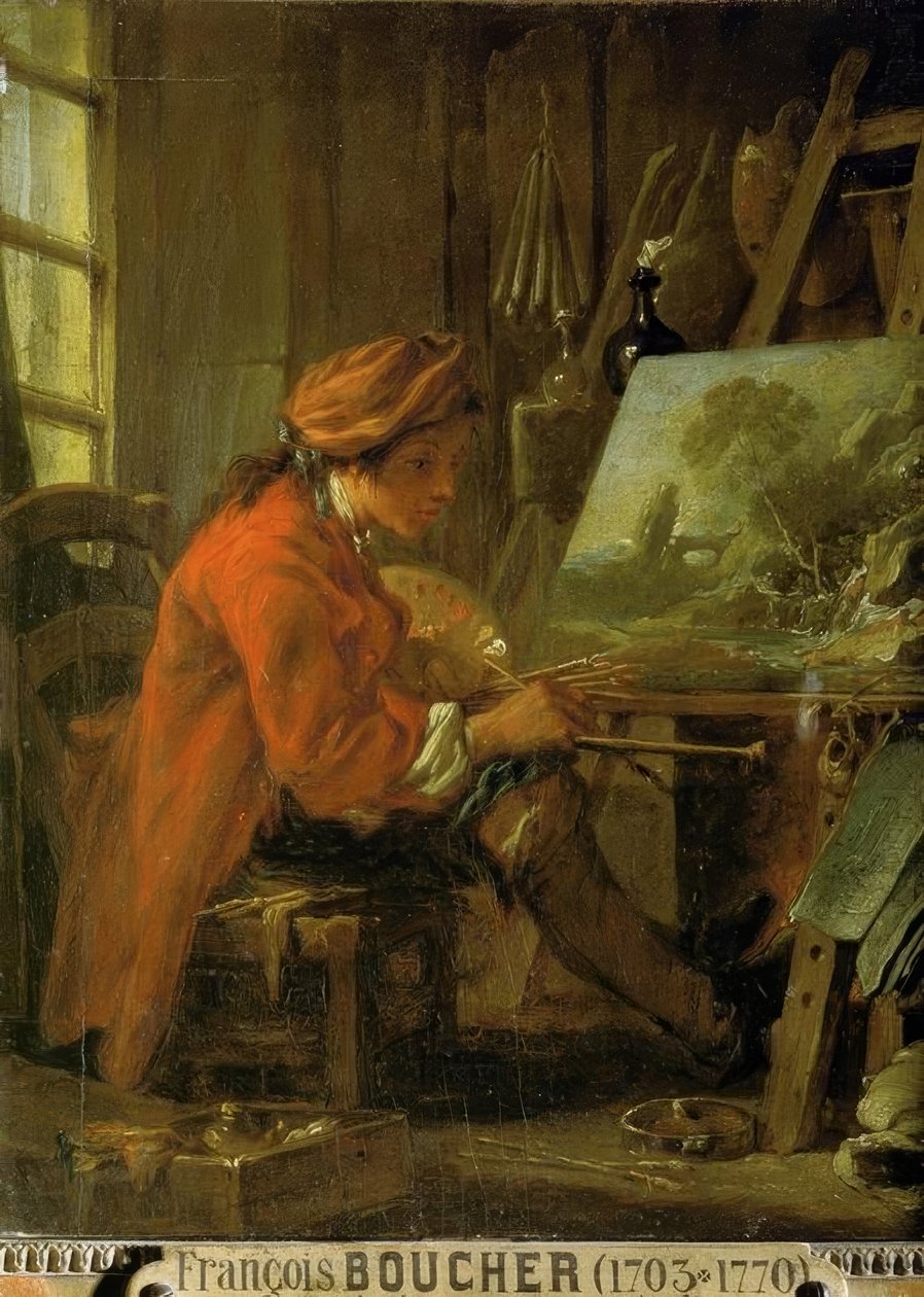 De schilder in zijn atelier door François Boucher