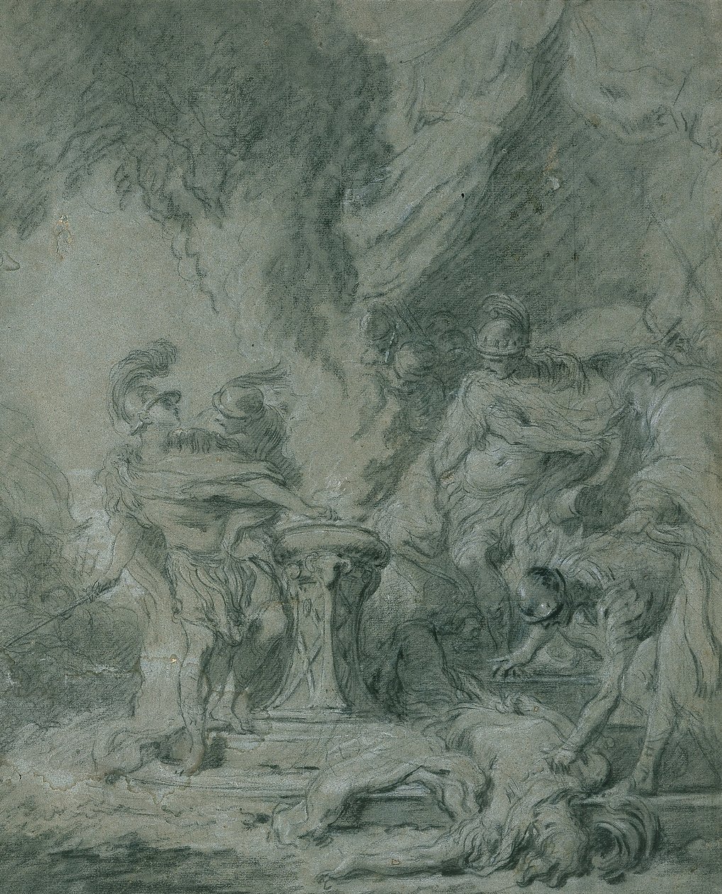 Mucius Scaevola die zijn hand in het vuur steekt door François Boucher